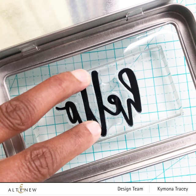Altenew Hello and Hugs stamp set: stamp on plastic