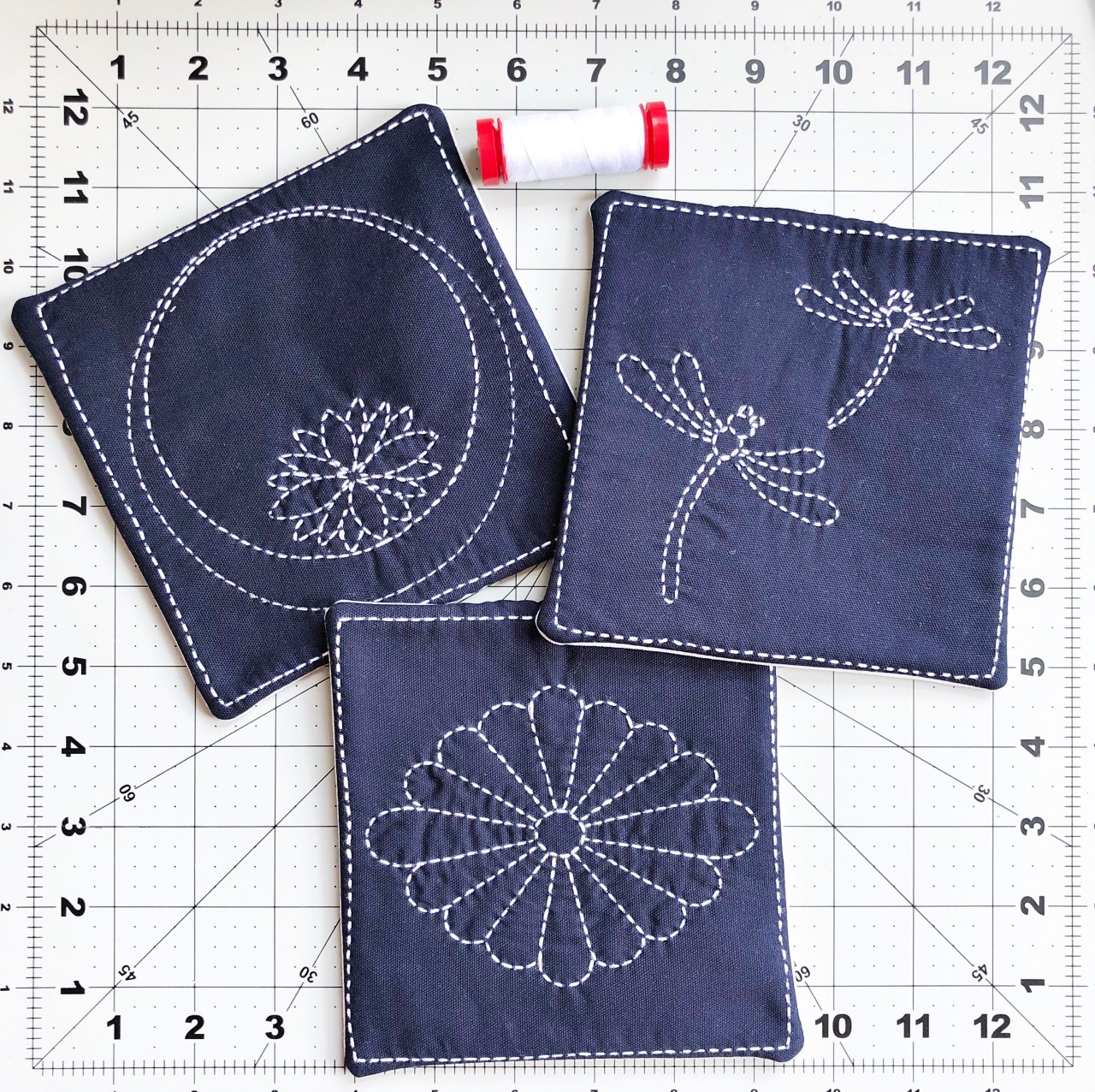 How to Create a Set of Sashiko Mug Rugs with Aurifil 12wt Thread ...