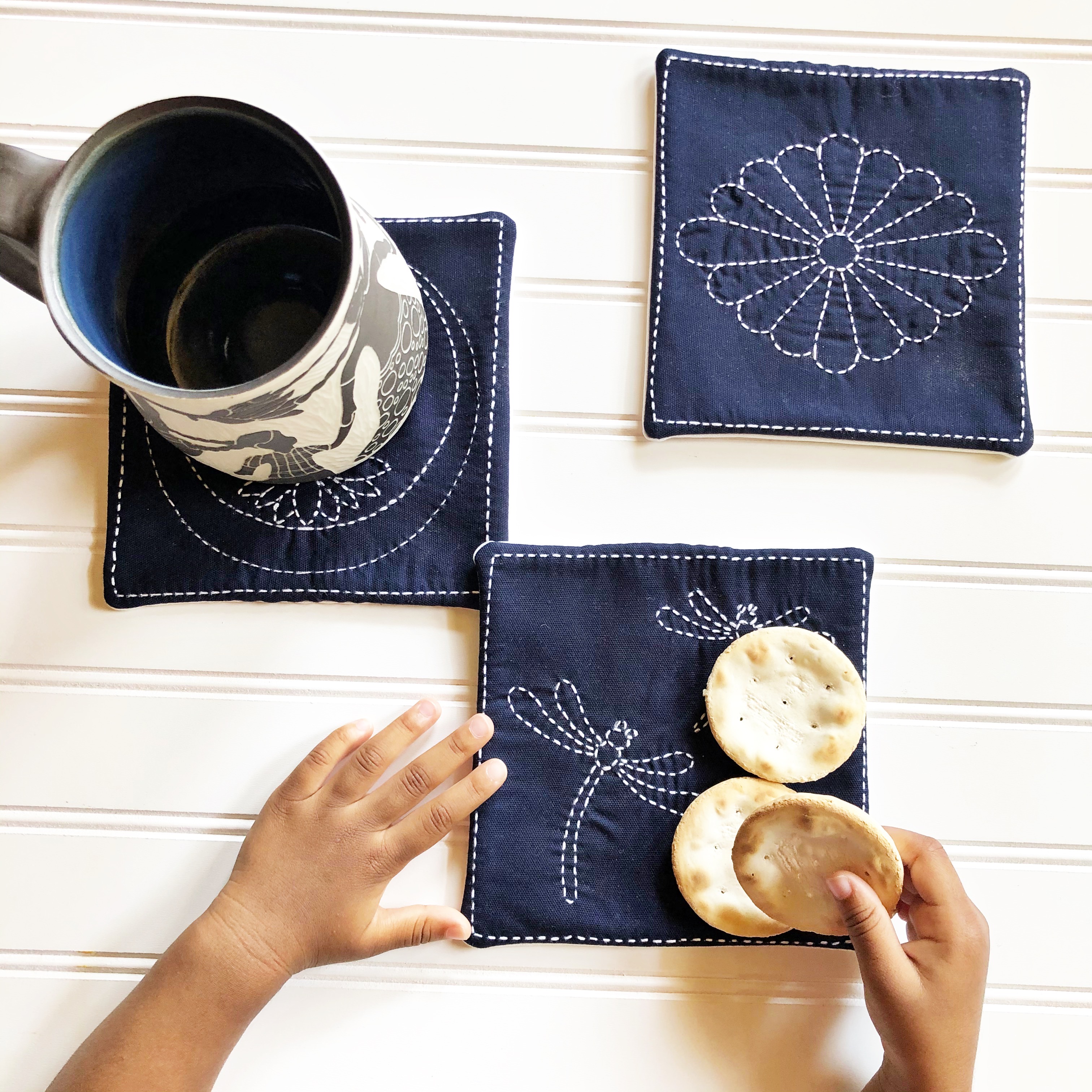 How to Create a Set of Sashiko Mug Rugs with Aurifil 12wt Thread ...