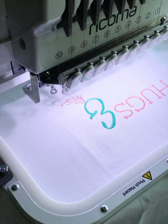 Hugs and Kisses Embroidered: Stitch out the design 