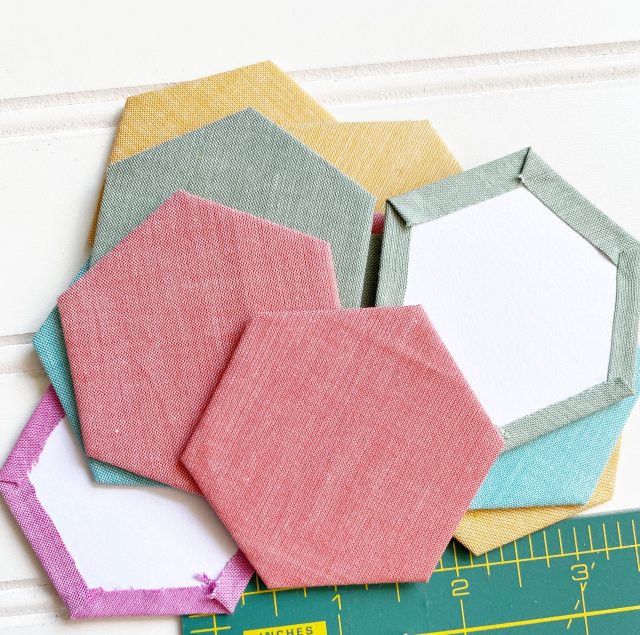 English Paper Piecing Hexagons: Glueing the hexagon paper templates